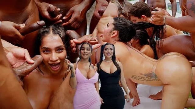 Outdoor Gangbang: 9 Anh Chàng Đắm Chìm Hai Cô Gái Với Anal Và Dvp